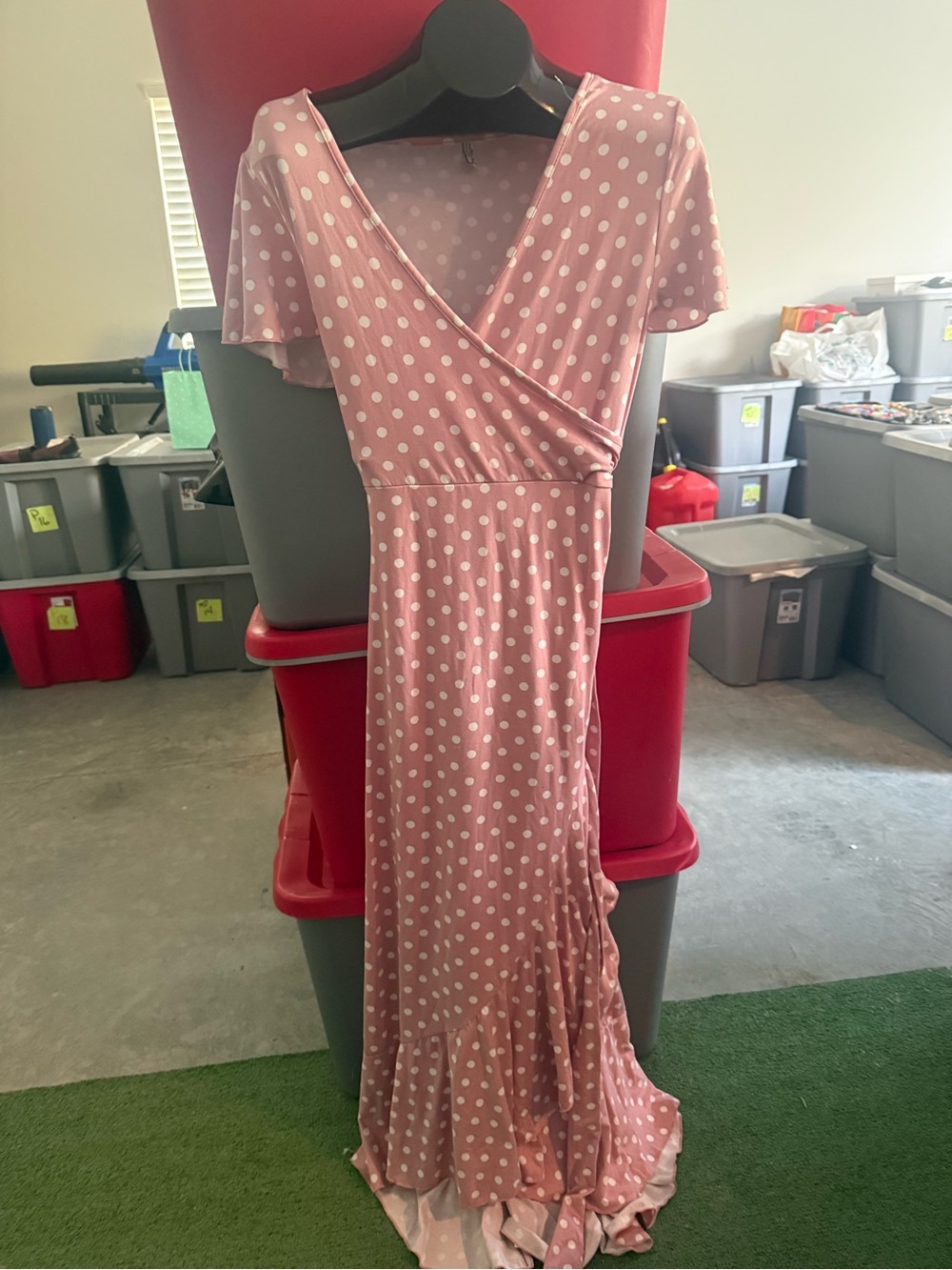 Polka Dot Wrap Maxi Dress - Pink bb p41